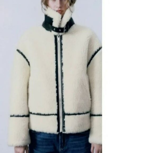 ZARA FAUX FUR BIKER JACKET - Picture 6 of 16